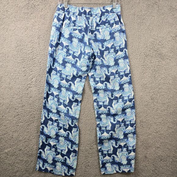 Lilly Pulitzer Women's Blue Elephant Print linen bootcut Pants Size S - Picture 8 of 16